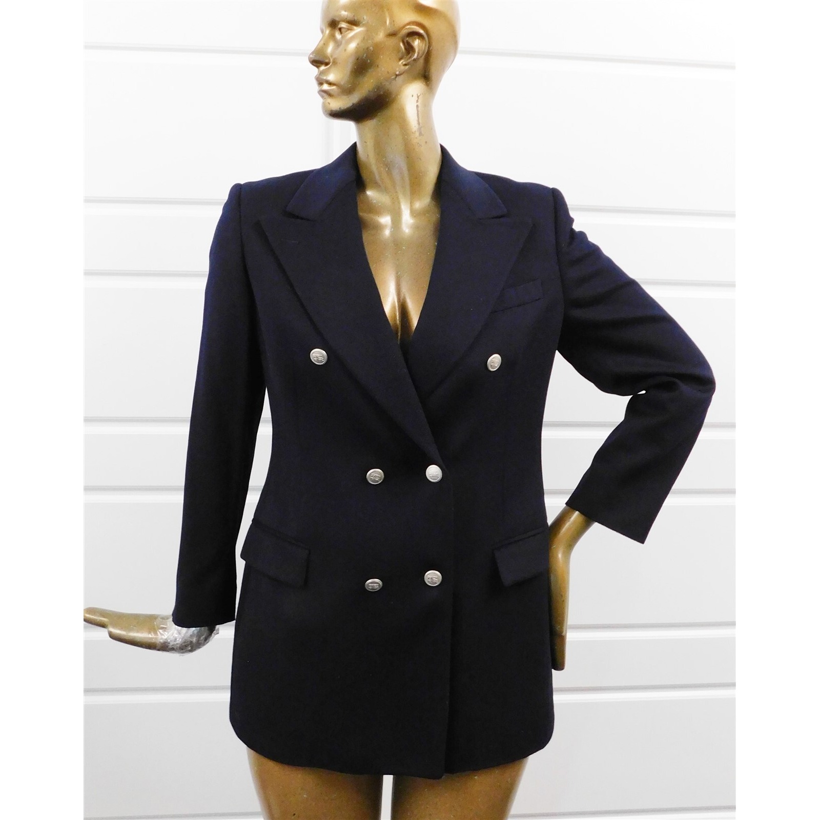 New Burberry Navy Blue Wool Cashmere Double Breasted Roding Blazer Jacket Sz 10